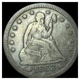 1853 Arrows & Rays Silver Seated Liberty  Quarter