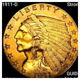 1911-D Strong $2.50 Gold Quarter Eagle CHOICE BU+
