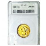 1881 $5 Gold Half Eagle ANACS EF40