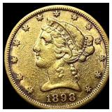 1898-S Liberty Head Half Eagle $5 Gold NEARLY  UN