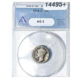1916-D Mercury Silver Dime ANACS AG3