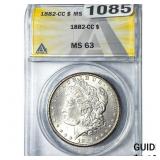 1882-CC Morgan Silver Dollar ANACS MS63