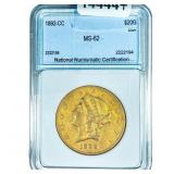 1892-CC $20 Gold Double Eagle NNC MS62