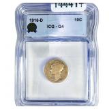 1916-D Mercury Silver Dime ICG G4