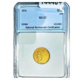 1914 $2.50 Gold Quarter Eagle NNC MS63