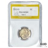 1913-S Buffalo Nickel PGA MS64 Type 1