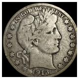 1913-S Silver Barber Half Dollar NICELY CIRCULATED