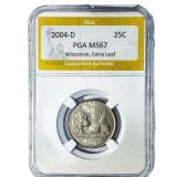 2004-D 25C Wisconsin PGA MS67 Extra Leaf