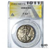 1938-D Walking Liberty Half Dollar ANACS F12