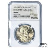 1951 Czechoslovakia Communist Party Anniv. Silver