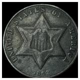 1862 Silver Three-Cent Piece NEARLY  UNCIRCULATED