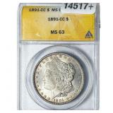 1891-CC Morgan Silver Dollar ANACS MS63