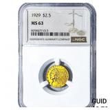 1929 $2.50 Gold Quarter Eagle NGC MS63