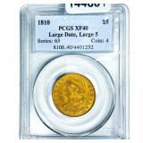 1810 $5 Gold Half Eagle PCGS XF40 Lg Date Lg 5