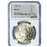 1935 Silver Peace Dollar NGC MS64