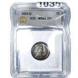 1931-D Wheat Cent ICG MS62 BN