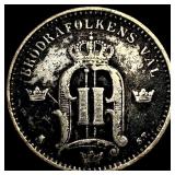 1875 Sweden Silver 25 Ore CHOICE AU