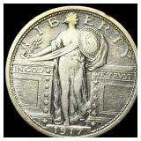 1917 Type 1 Standing Liberty Quarter NEARLY  UNCI