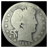 1893-S Silver Barber Half Dollar LIGHTLY  CIRCULA