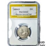 2004-D 25C Wisconsin PGA MS63 Extra Leaf, High