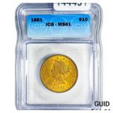 1861 $10 Gold Eagle ICG MS61