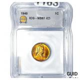1940 Wheat Cent ICG MS67 RD
