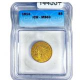 1914 $5 Gold Half Eagle ICG MS63