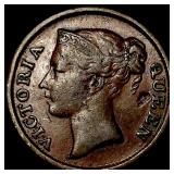 1845 Straits Settlements Copper 1/2 Cent CHOICE BU