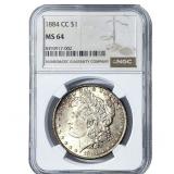 1884-CC Morgan Silver Dollar NGC MS64