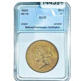 1853/2 $20 Gold Double Eagle NNC AU58