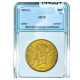 1883-CC $20 Gold Double Eagle NNC MS60