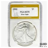 1990 American Silver Eagle PGA MS70