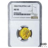 1868 Philippines Gold 4 Pesos .875oz AGW NGC AU55