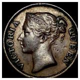 1845 Straits Settlements Copper 1/2 Cent CHOICE BU
