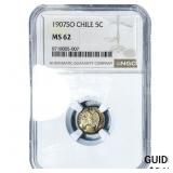 1907-SO Chile Silver 5 Centavos NGC MS62