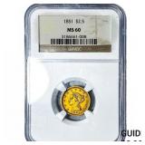 1851 $2.50 Gold Quarter Eagle NGC MS60