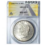 1883-CC Morgan Silver Dollar ANACS MS63