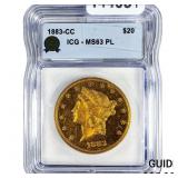 1883-CC $20 Gold Double Eagle ICG MS63 PL