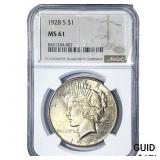 1928-S Silver Peace Dollar NGC MS61
