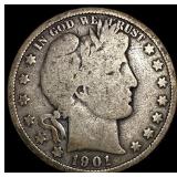 1901-S Silver Barber Half Dollar NICELY CIRCULATED