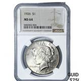 1926 Silver Peace Dollar NGC MS64
