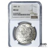 1887 Morgan Silver Dollar NGC MS62