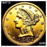 1847-D $5 Gold Half Eagle CHOICE BU