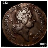 1722 Hibernia 1/2P; Harp Right NEARLY UNCIRCULATED