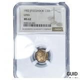 1902 Ecuador Silver 1/2 Sucres Toned! NGC MS62