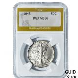 1943 Walking Liberty Half Dollar PGA MS66
