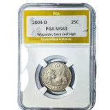 2004-D 25C Wisconsin PGA MS63 Extra Leaf, High