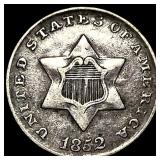 1852 TYPE 1 Silver Three-Cent Piece CLOSELY  UNCI