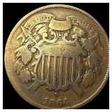 1864 small motto Two-Cent Piece LIGHTLY  CIRCULAT