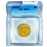1915-S $5 Gold Half Eagle ICG MS61